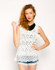 White Floral Pattern Crochet Vest Top
