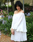 Pearl embellished frill oversized sleeves summer dress