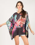 Multi floral print oversized kimono top (Black)