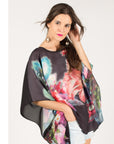 Multi floral print oversized kimono top (Black)