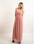Pleated Bust & Sweetheart Neckline Maxi Dress (NUDE)