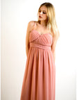 Pleated Bust & Sweetheart Neckline Maxi Dress (NUDE)