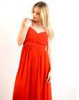 Pleated Bust & Sweetheart Neckline Maxi Dress (RED)