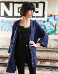 Navy blue wool blend knitted cardigan