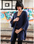 Navy blue wool blend knitted cardigan