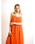 Pleated Bust & Sweetheart Neckline Maxi Dress (ORANGE)