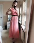 Chiffon pleated full length wedding maxi dress (Peach)