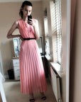 Chiffon pleated full length wedding maxi dress (Peach)