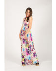 Multi Color V neck maxi dress (Pink)