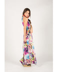 Multi Color V neck maxi dress (Pink)