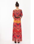 Lady Red Paisley Print Chiffon Wrap Maxi Dress
