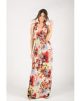 Multi Color V neck maxi dress (Red)