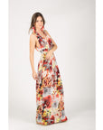 Multi Color V neck maxi dress (Red)
