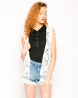 White Floral Pattern Crochet Cardigan