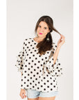 Dot Dot Print Frilled sleeves Top