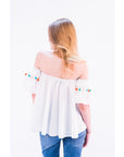 Off shoulder multicolor tasseled trim top (WHITE)