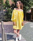 Off shoulder long sleeves oversize dress in yellow