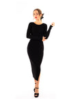 Ribbed midi Knit dress long sleeves in plain black