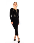 Ribbed midi Knit dress long sleeves in plain black