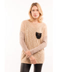 Tweed effect and color block Jumper top (Light Brown)