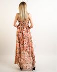 Floral print Chiffon Pleated Bust & Sweetheart Neckline Maxi Dress
