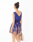 Floral jewelry print silky skater dress (BLUE)