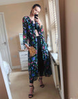 Floral print long shirt dress cardigan