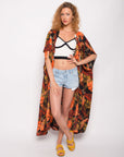 Multi leaves print kaftan cardigan