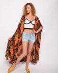 Multi leaves print kaftan cardigan