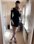 Frilled Cold Shoulder bodycon dress (Black)