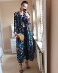 Floral print long shirt dress cardigan