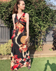 Floral Poppy Print Maxi Dress (BLACK)