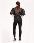 Organza shirt with big bow belt design in Black