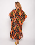 Multi leaves print kaftan cardigan