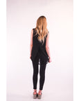 Floral Lace Chiffon Vest Top with Back Split (BLACK)