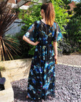 Black floral Print Chiffon Wrap Maxi Dress