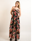 Floral print Chiffon Pleated Bust & Sweetheart Neckline Maxi Dress