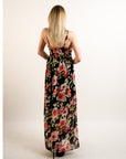 Floral print Chiffon Pleated Bust & Sweetheart Neckline Maxi Dress