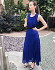 Chiffon pleated full length wedding maxi dress (Royal Blue)
