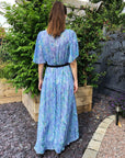 Lady Blue Floral Print Chiffon Wrap Maxi Dress