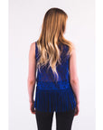 Blue Floral Lace Fringed Hem Vest Cami Top