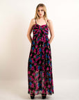 Floral print Chiffon Pleated Bust & Sweetheart Neckline Maxi Dress