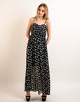 Floral Print Chiffon Pleated Bust & Sweetheart Neckline Maxi Dress