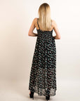 Floral Print Chiffon Pleated Bust & Sweetheart Neckline Maxi Dress