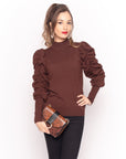 Gathered sleeves soft knit plain color Jumper