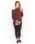 Gathered sleeves soft knit plain color Jumper