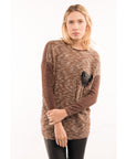 Tweed effect and color block Jumper top (Brown)