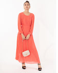 Long sleeves Pleated Maxi Dress (Rose)