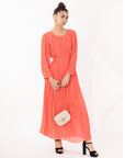 Long sleeves Pleated Maxi Dress (Rose)