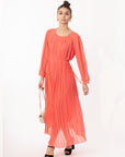 Long sleeves Pleated Maxi Dress (Rose)
